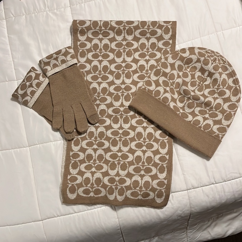 Coach women’s scarf, hat and gloves.